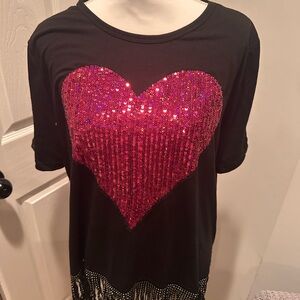 Sequin Heart Black Top